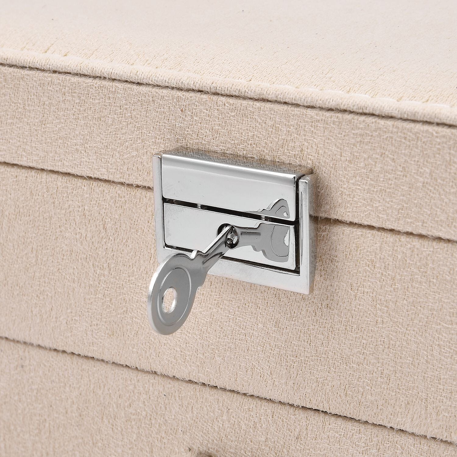 2 Layer Velvet Jewellery Box With Lock - Cream