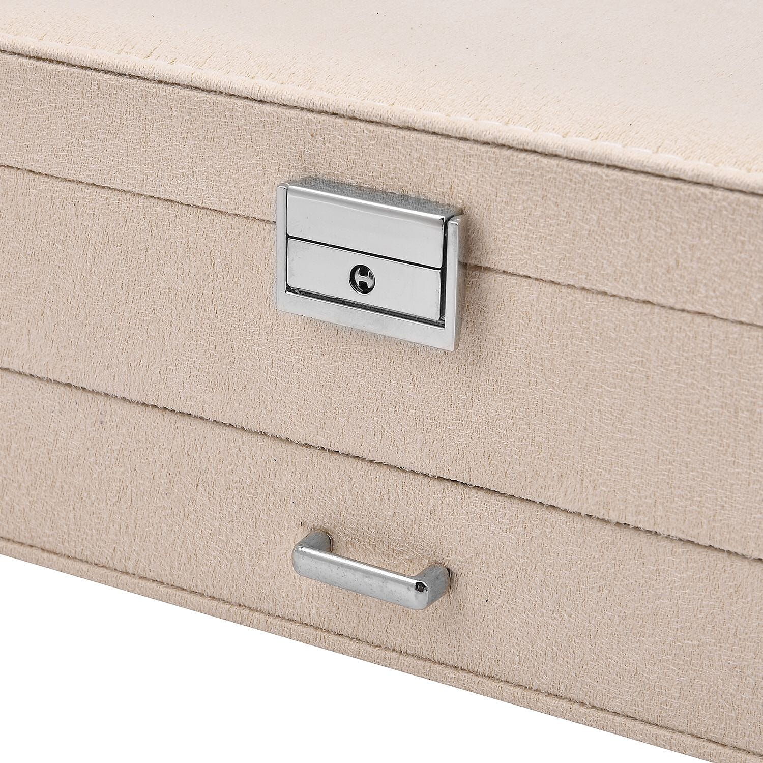 2 Layer Velvet Jewellery Box With Lock - Cream