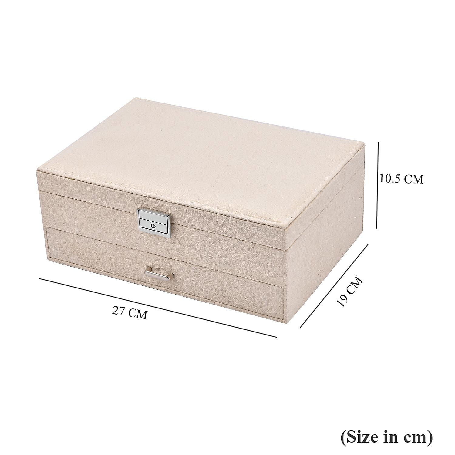 2 Layer Velvet Jewellery Box With Lock - Cream