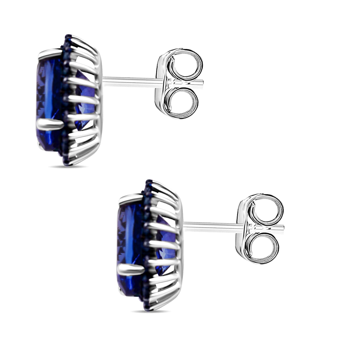 5 th Avenue Closeout- 14K White Gold AAA Tanzanite and Blue Diamond Stud Earrings 6.00 Ct