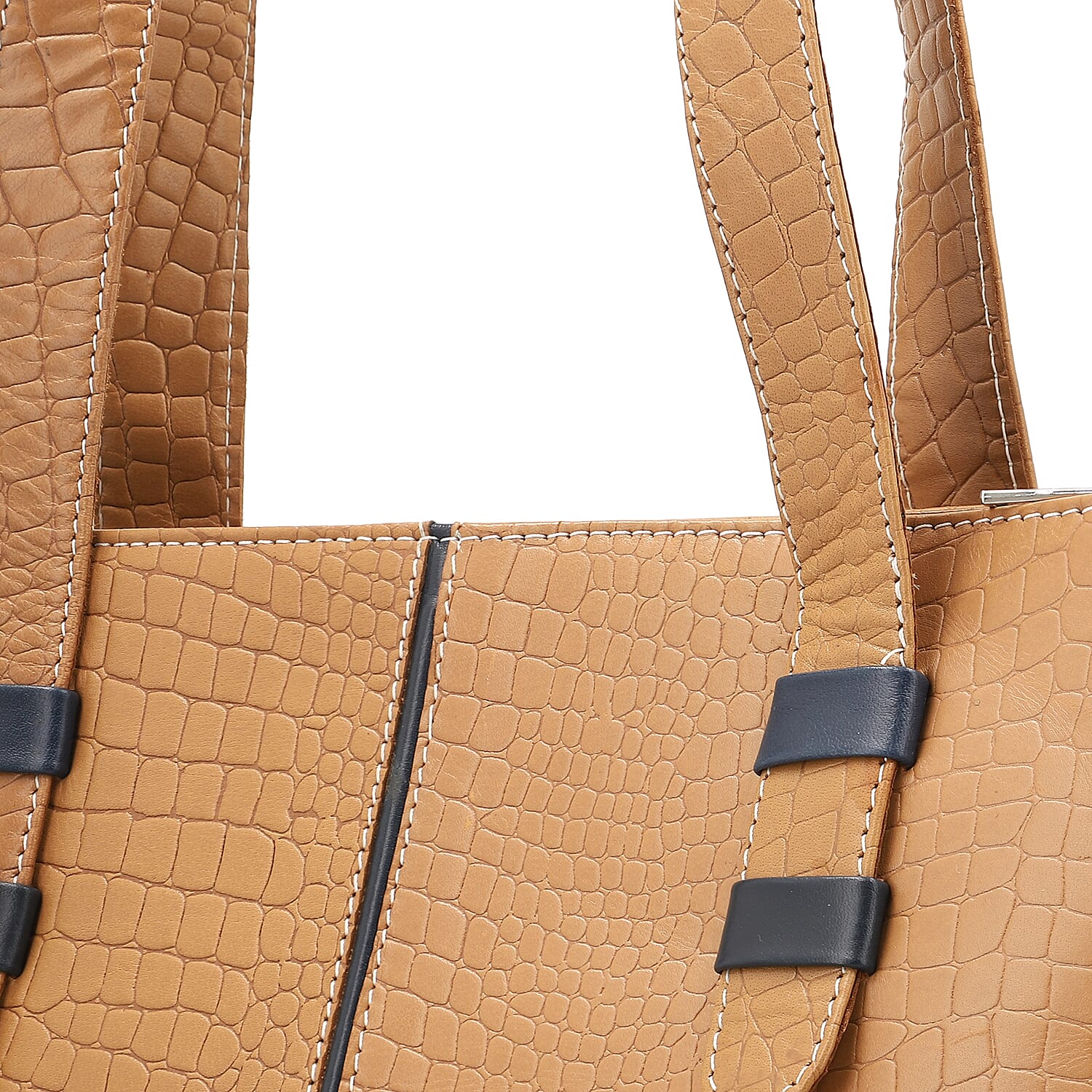 100% Genuine Leather Crocodile Embossed Tote Bag - Tan