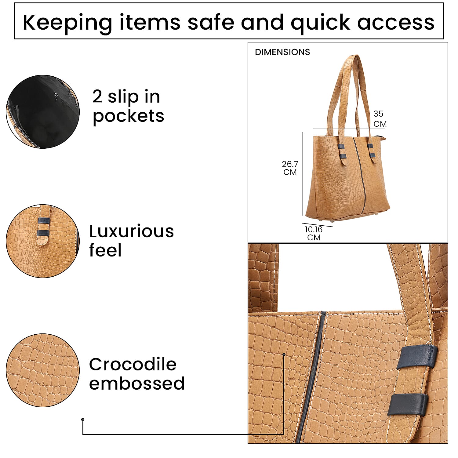 Crocodile Pattern Embossed Tote Bag
