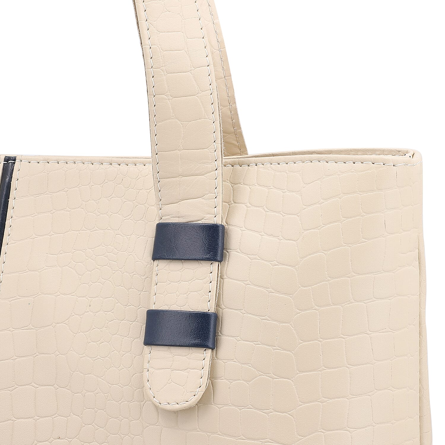 100% Genuine Leather Crocodile Embossed Tote Bag - Cream