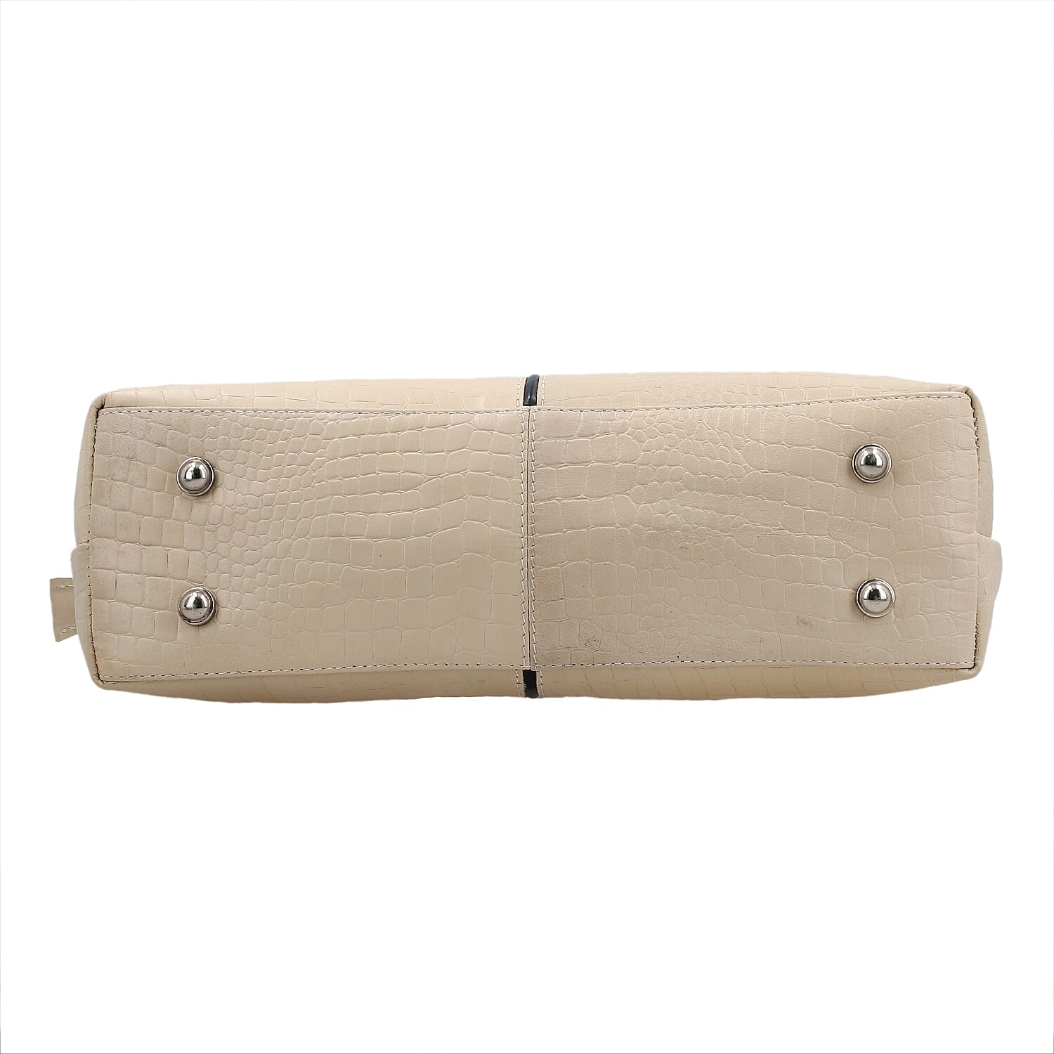 100% Genuine Leather Crocodile Embossed Tote Bag - Cream