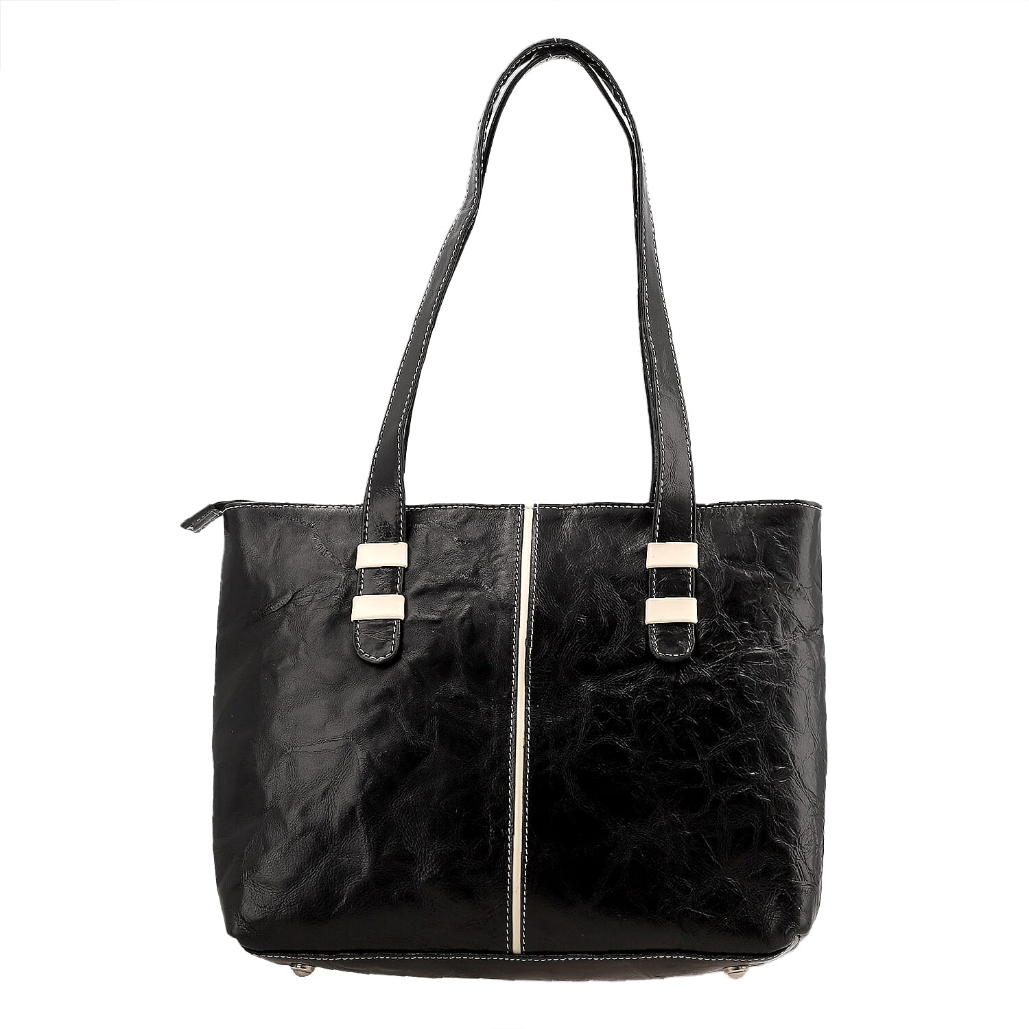 100% Genuine Leather Crocodile Embossed Tote Bag - Black