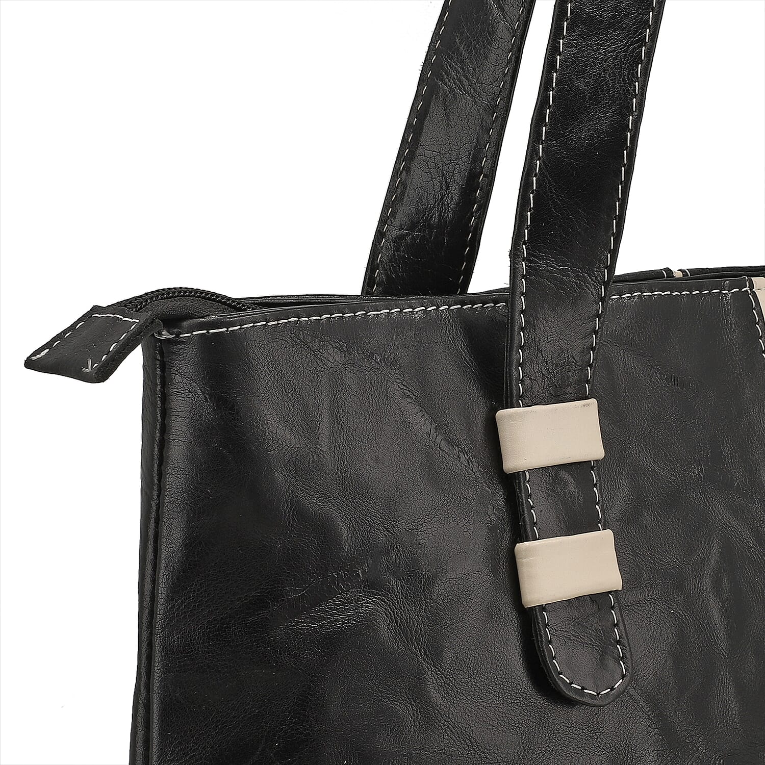 100% Genuine Leather Crocodile Embossed Tote Bag - Black