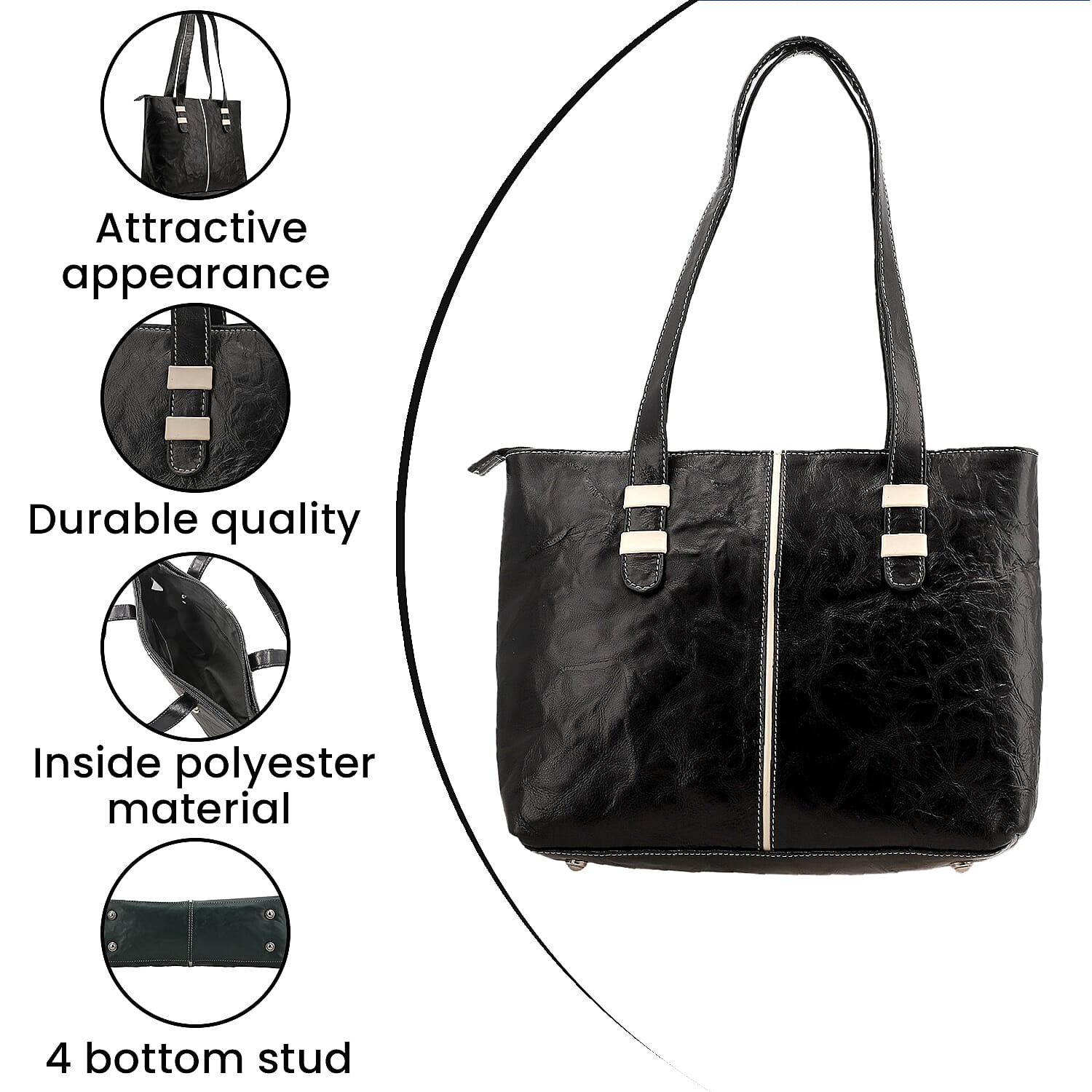 100% Genuine Leather Crocodile Embossed Tote Bag - Black