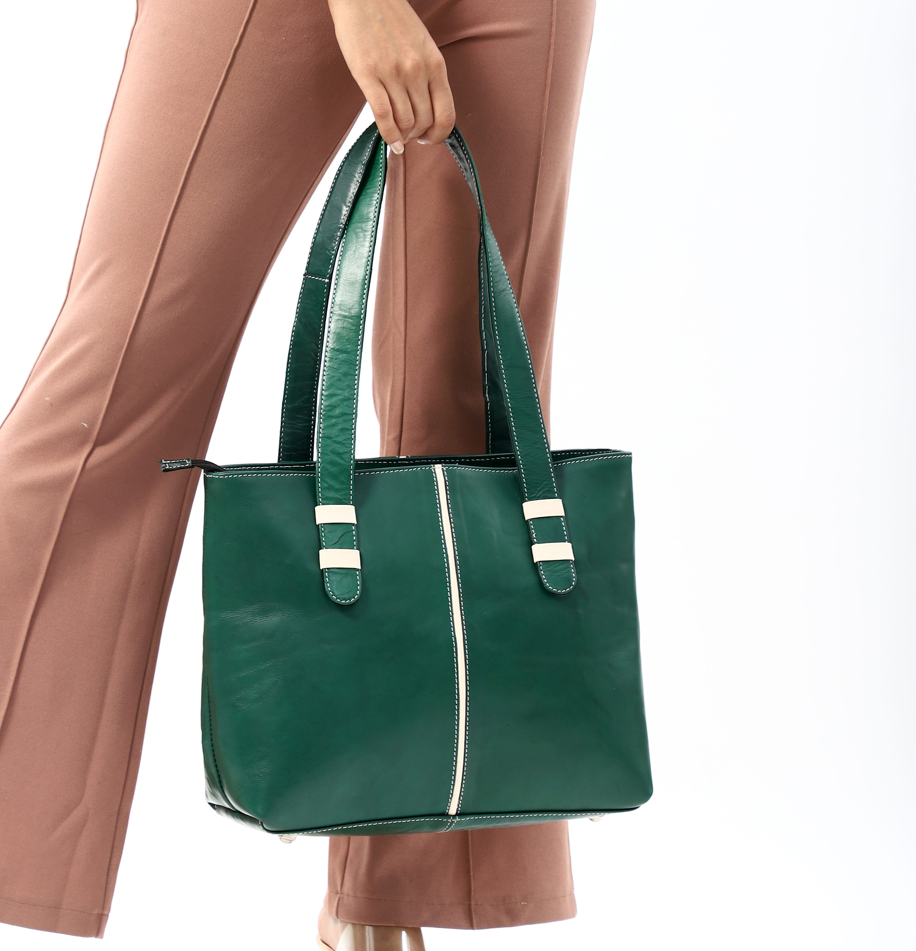 100% Genuine Leather Crocodile Embossed Tote Bag - Green