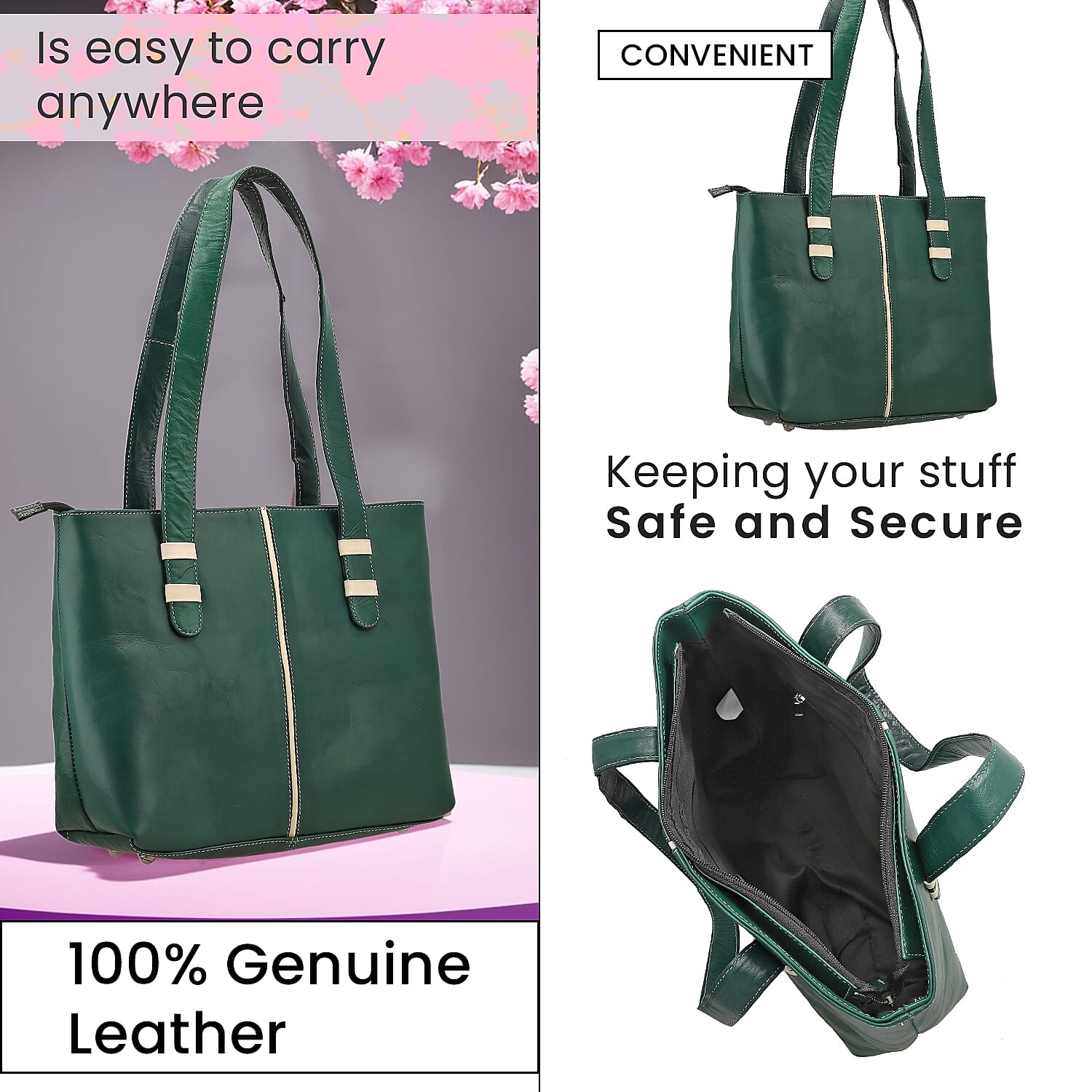100% Genuine Leather Crocodile Embossed Tote Bag - Green