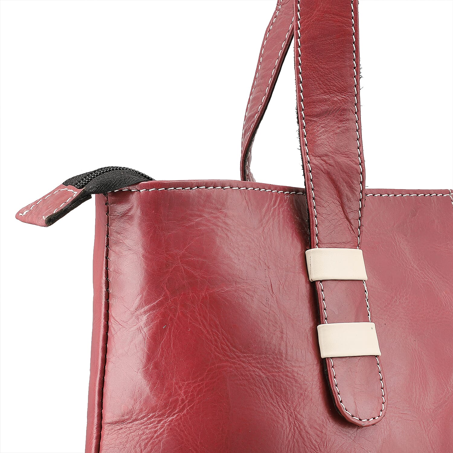 100% Genuine Leather Crocodile Embossed Tote Bag - Burgundy