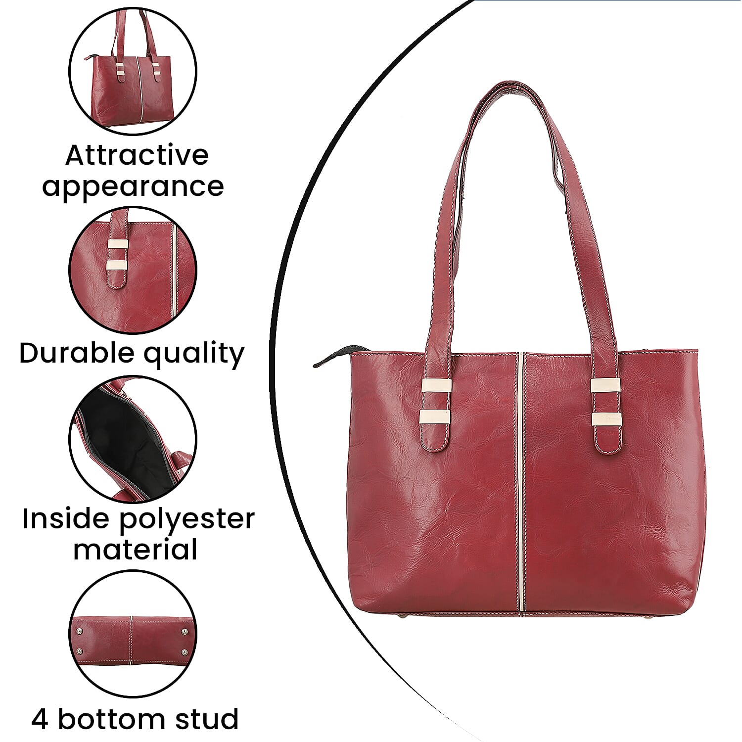 100% Genuine Leather Crocodile Embossed Tote Bag - Burgundy