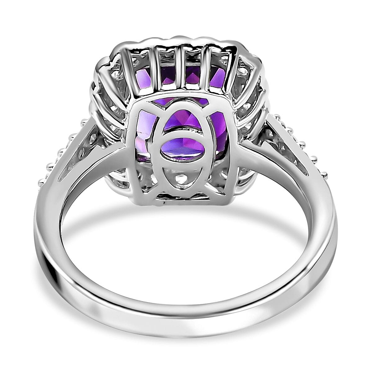 Moroccan Amethyst and Natural Zircon Halo Ring in Platinum Overlay Sterling Silver 3.60 Ct
