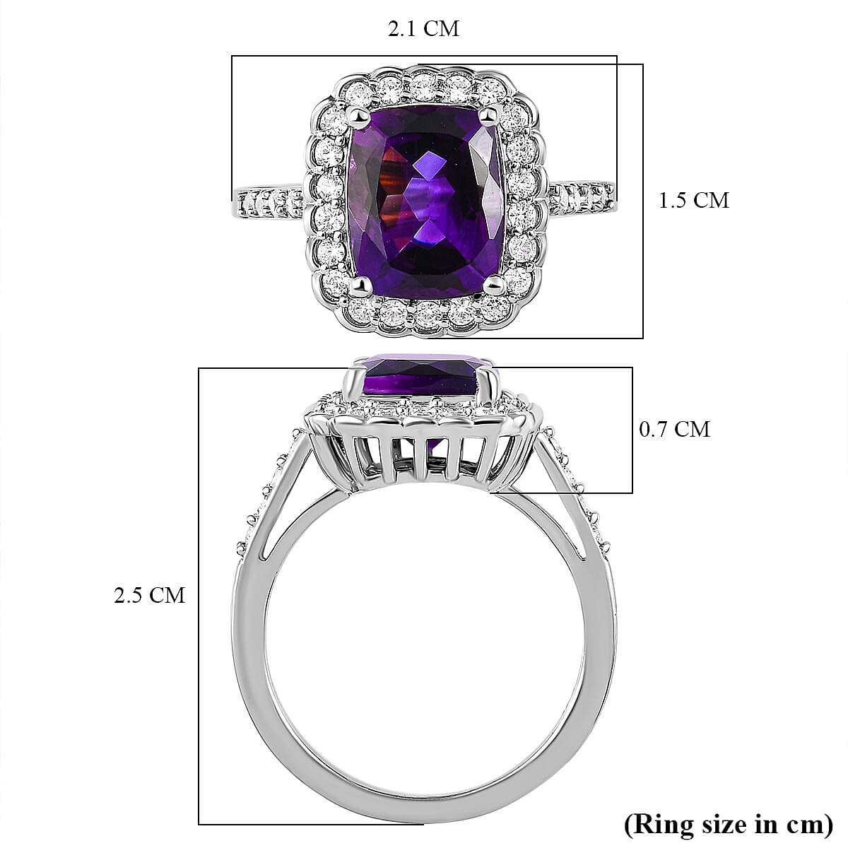 Moroccan Amethyst and Natural Zircon Halo Ring in Platinum Overlay Sterling Silver 3.60 Ct