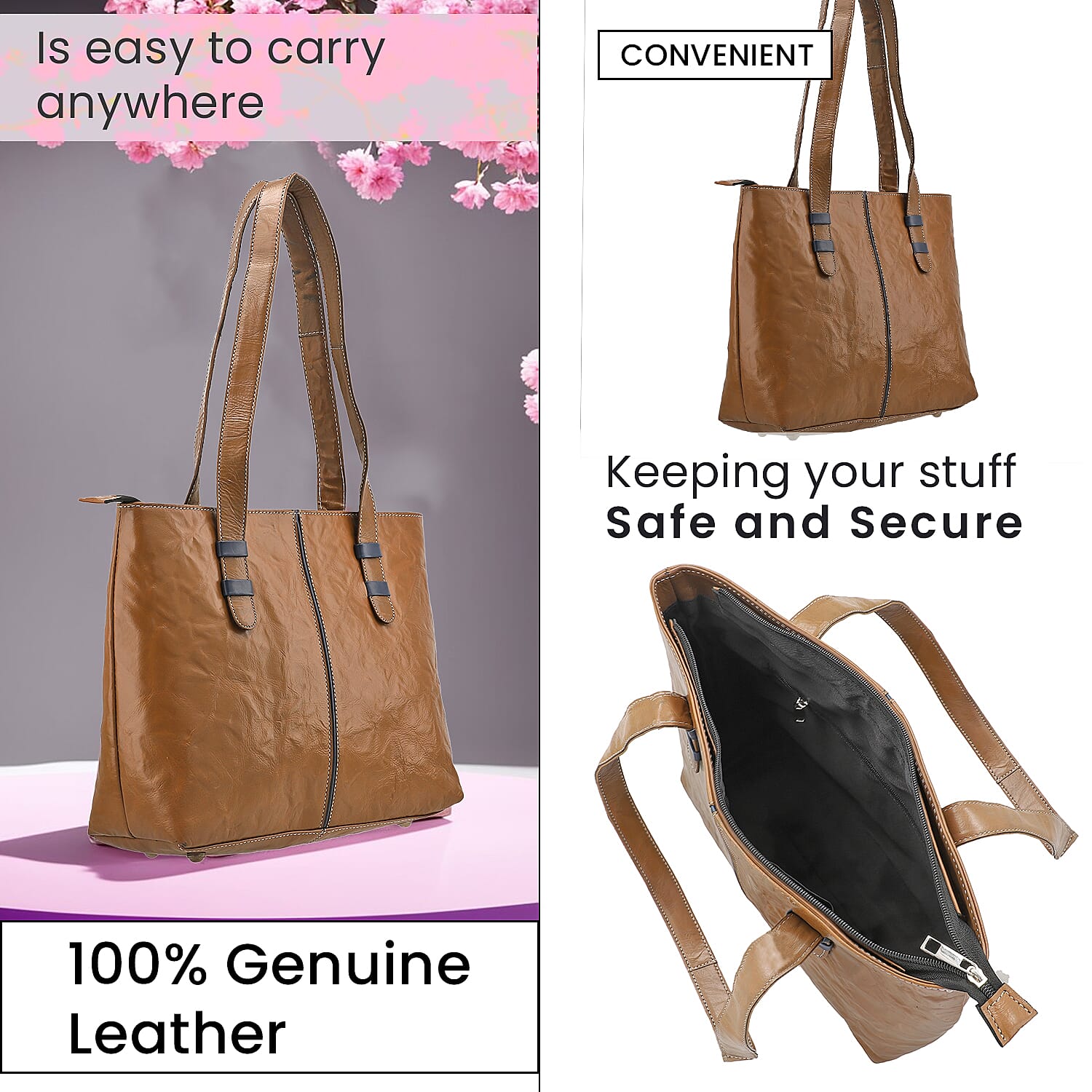 100% Genuine Leather Crocodile Embossed Tote Bag - Sand