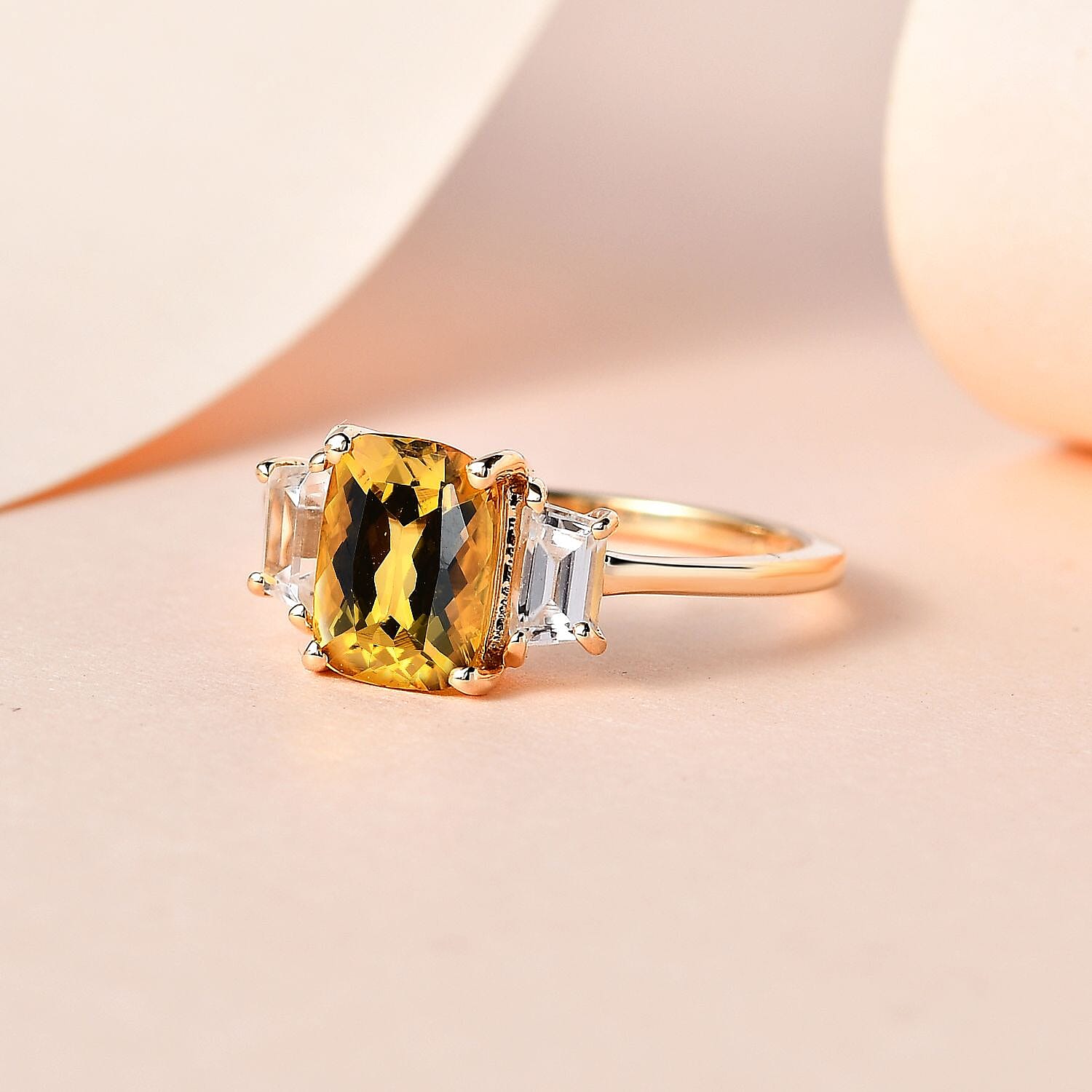 Tuscon Find - 9K Yellow Gold Heliodor and Natural Zircon 3 Stone Ring in 2.09 Ct.