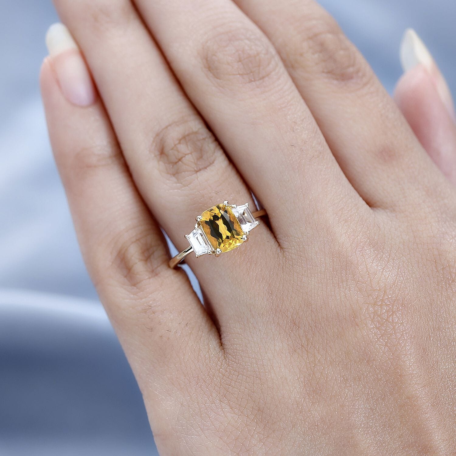 Tuscon Find - 9K Yellow Gold Heliodor and Natural Zircon 3 Stone Ring in 2.09 Ct.