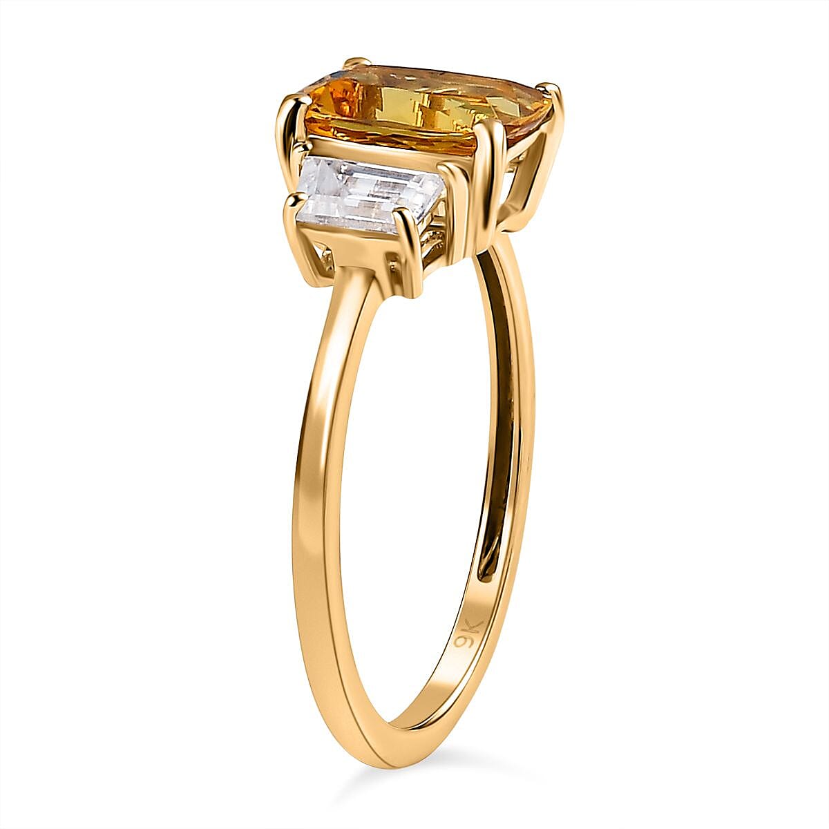 Tuscon Find - 9K Yellow Gold Heliodor and Natural Zircon 3 Stone Ring in 2.09 Ct.