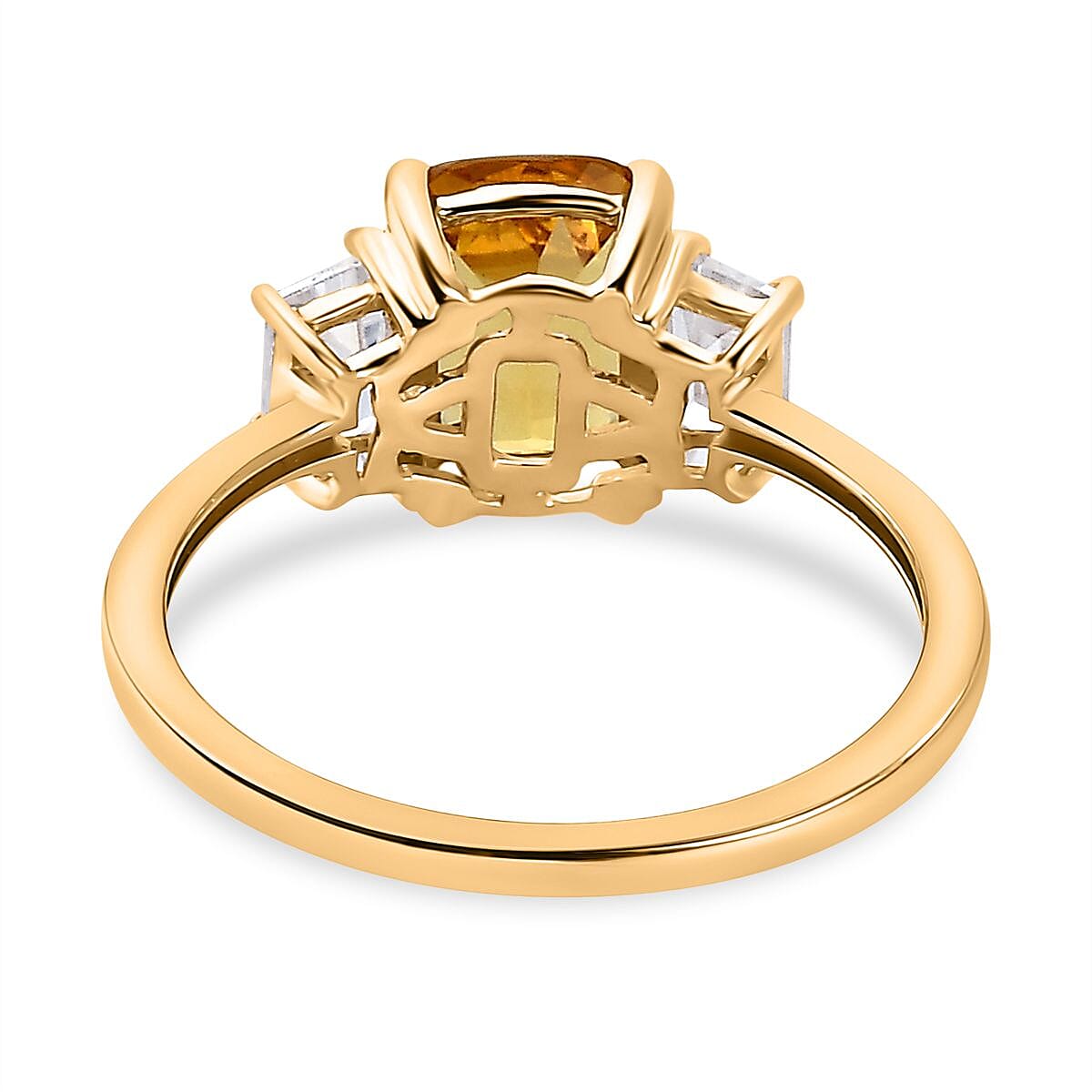 Tuscon Find - 9K Yellow Gold Heliodor and Natural Zircon 3 Stone Ring in 2.09 Ct.