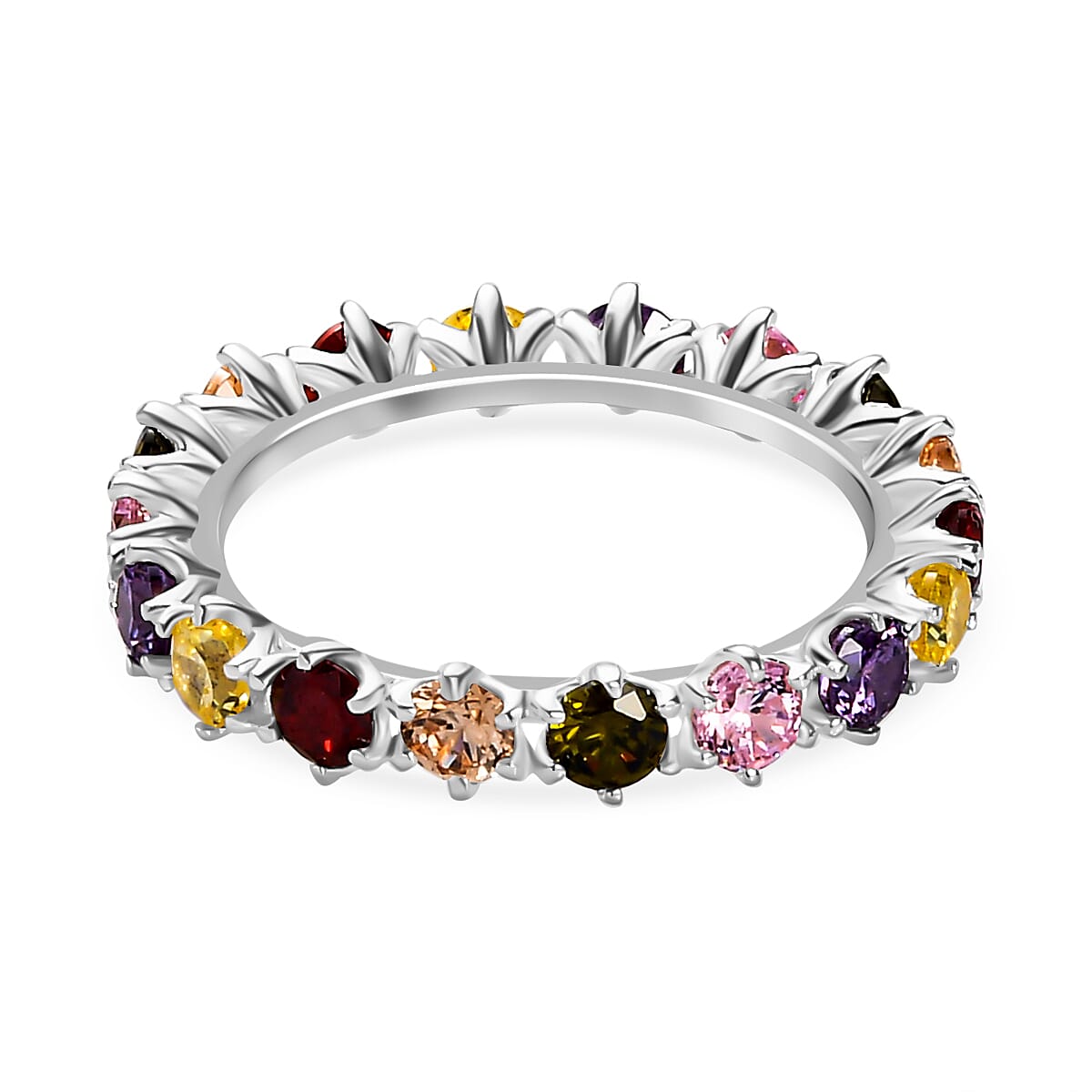 Multi Simulated Gemstone Band Ring in Sterling Silver 3.60 Ct.