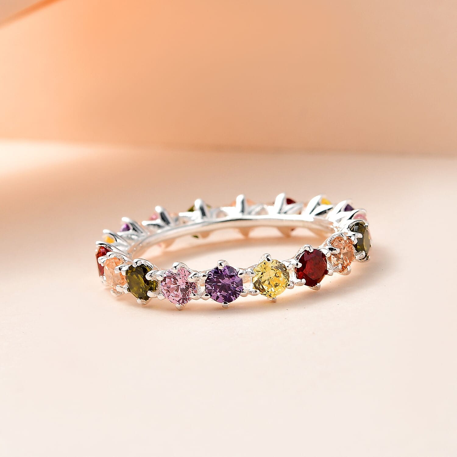 Multi Simulated Gemstone Band Ring in Sterling Silver 3.60 Ct.