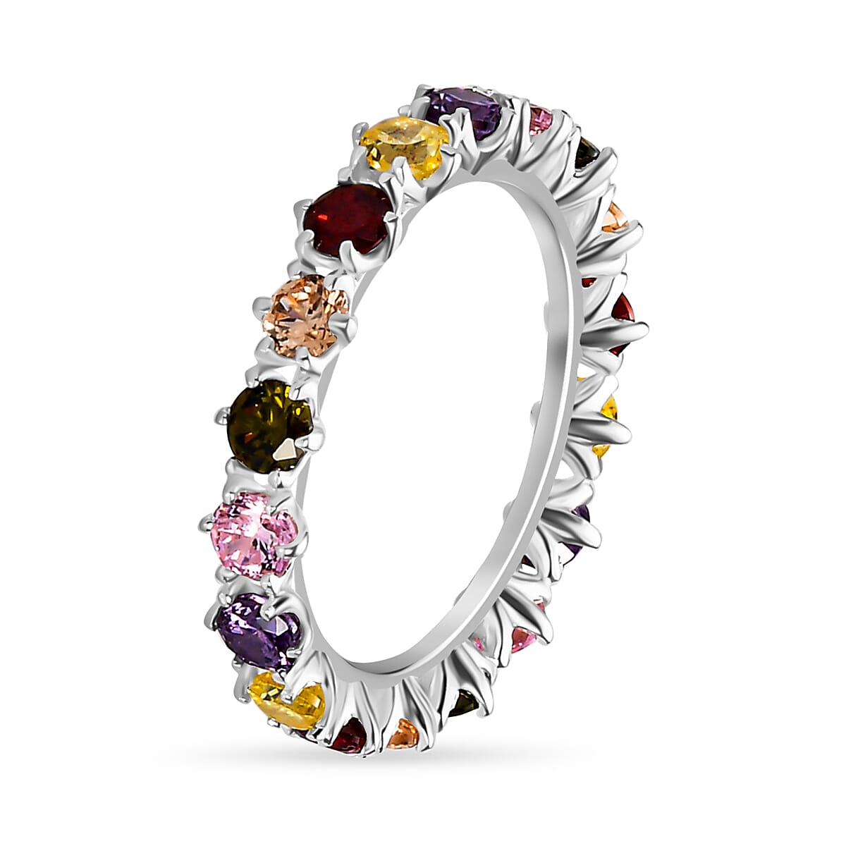 Multi Simulated Gemstone Band Ring in Sterling Silver 3.60 Ct.