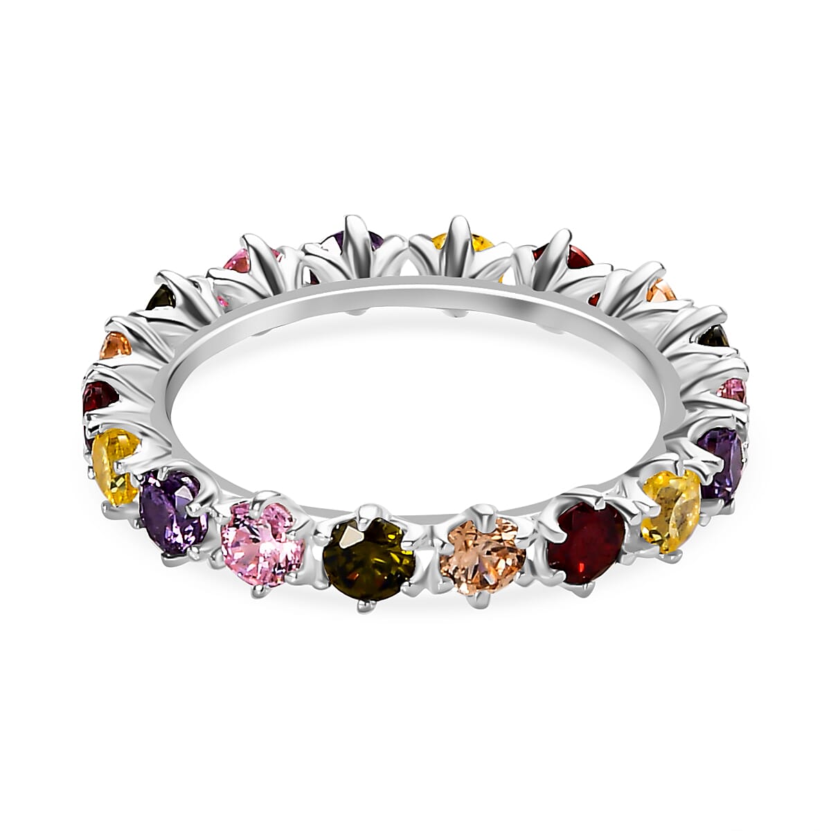 Multi Simulated Gemstone Band Ring in Sterling Silver 3.60 Ct.