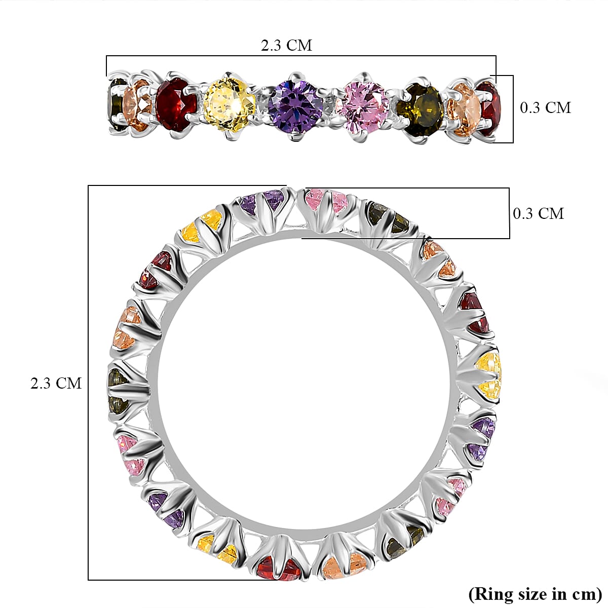 Multi Simulated Gemstone Band Ring in Sterling Silver 3.60 Ct.