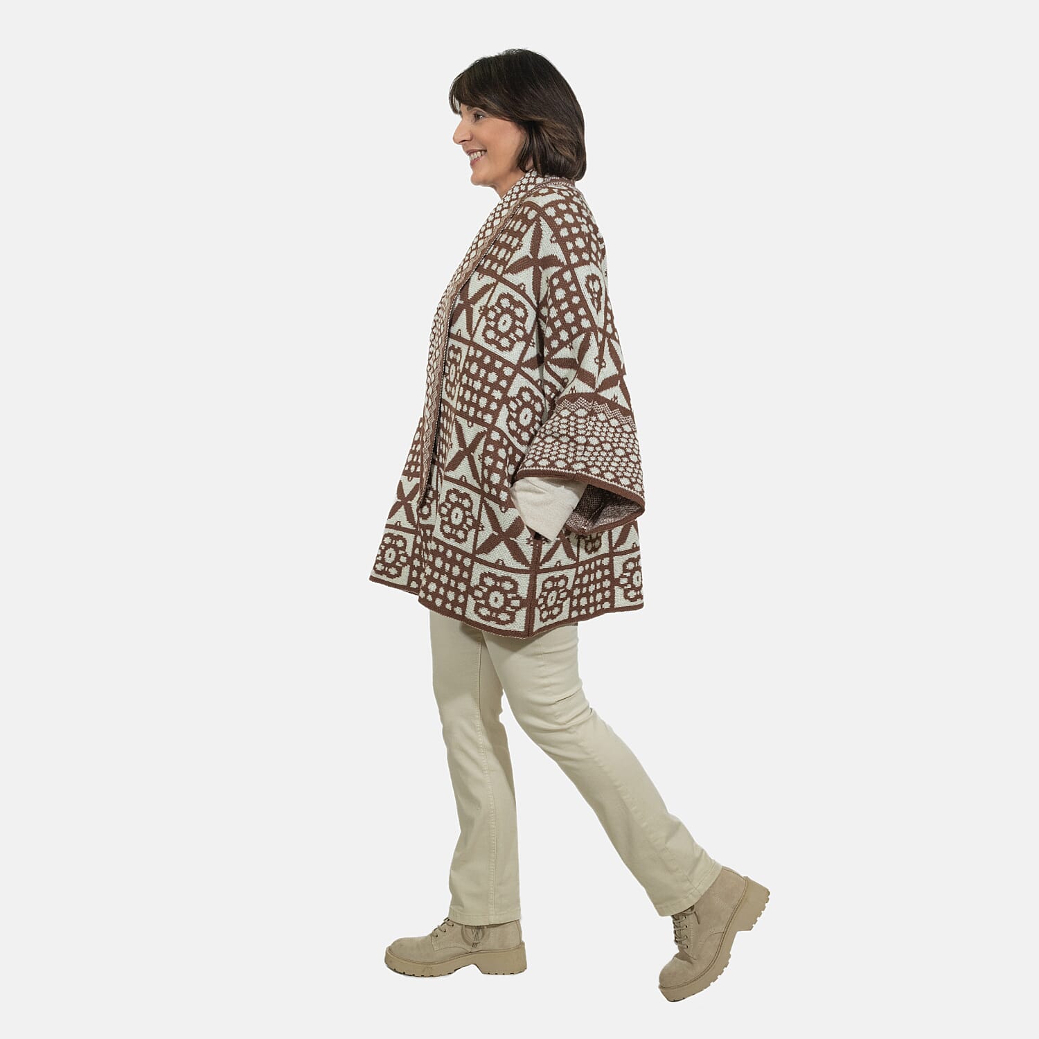 Tamsy Polyester Ethnic Cardigan and Sweater-Jumper - Beige & Beige