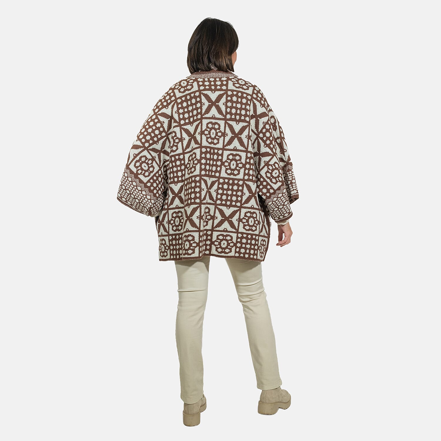 Tamsy Polyester Ethnic Cardigan and Sweater-Jumper - Beige & Beige
