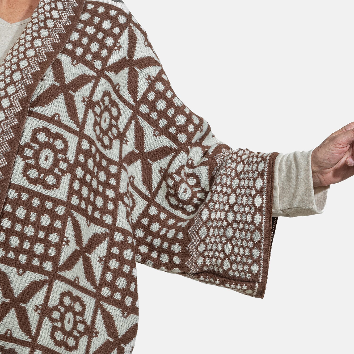 Tamsy Polyester Ethnic Cardigan and Sweater-Jumper - Beige & Beige