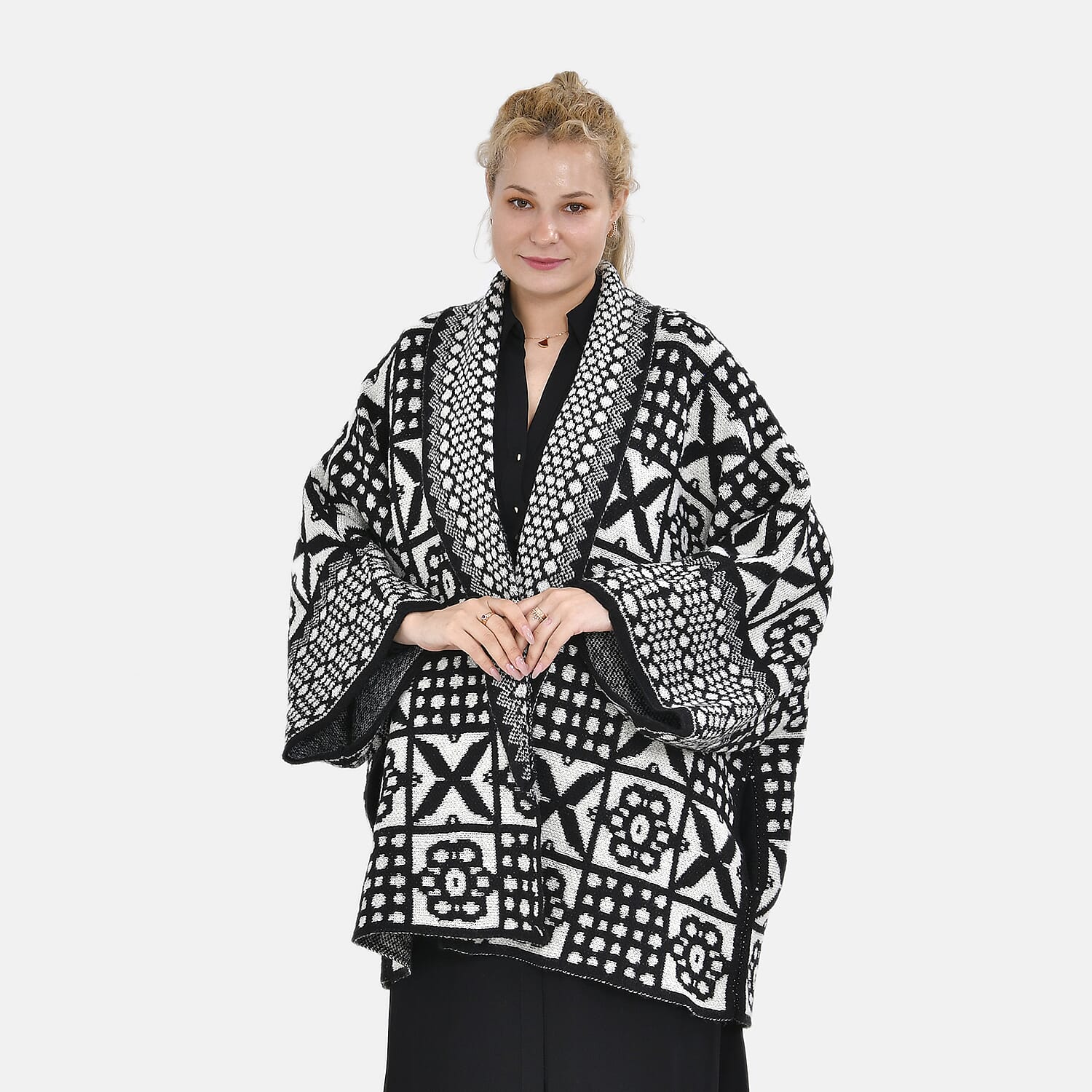 Closeout Deal - Oversized Longline Warm Knit Cardigan) - Black