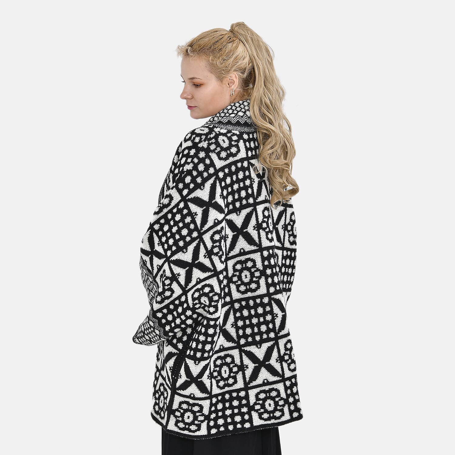 Closeout Deal - Oversized Longline Warm Knit Cardigan) - Black