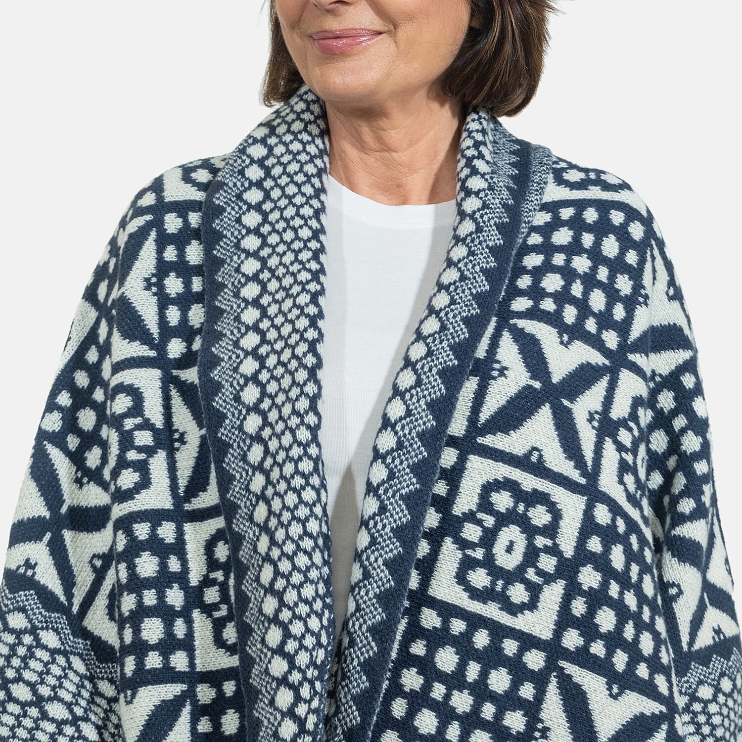 Closeout Deal - Oversized Longline Warm Knit Cardigan (Size 75x75cm) - Navy Blue