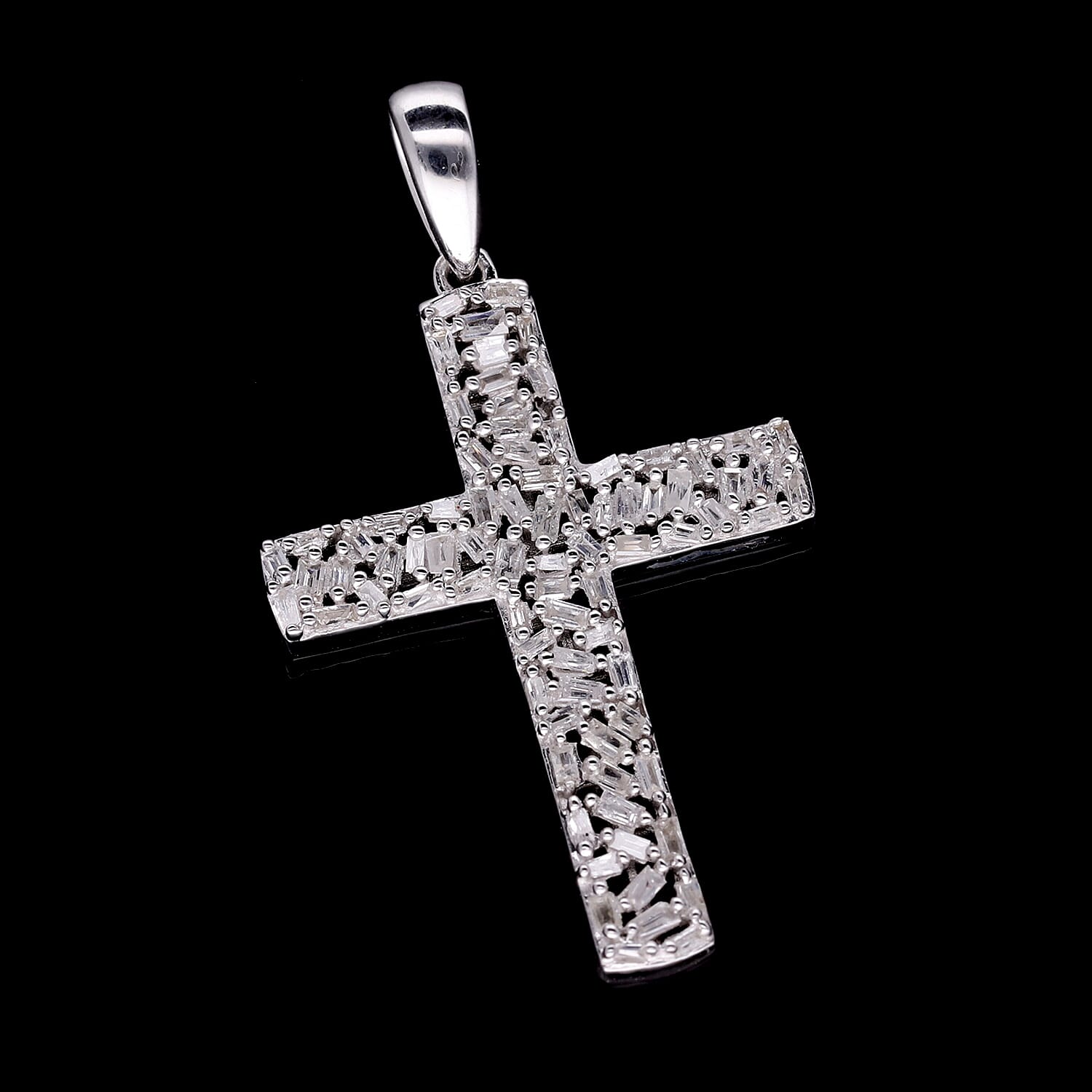 Diamond Cross Pendant in Platinum Overlay Sterling Silver 0.50 Ct.