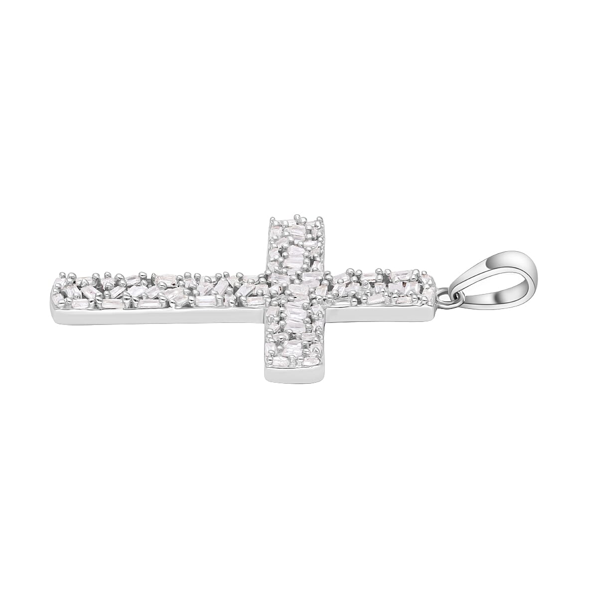 Diamond Cross Pendant in Platinum Overlay Sterling Silver 0.50 Ct.