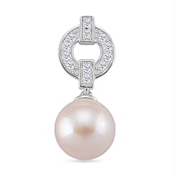 Designer Inspired - White Edison Pearl & Natural Zircon Pendant in Yellow Gold Plated Sterling Silver