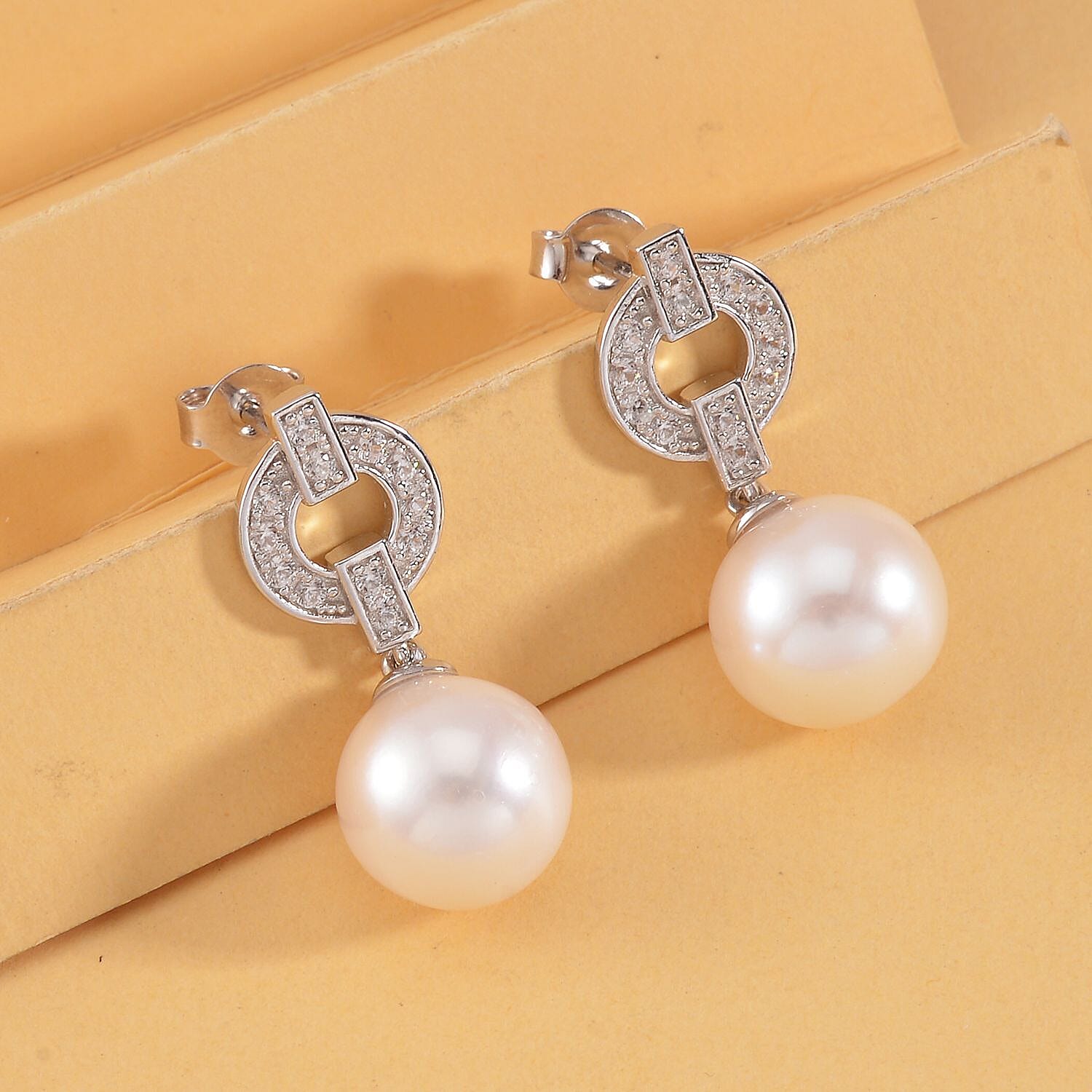 Sterling Silver order 9-11mm Pearl Dangle Earrings