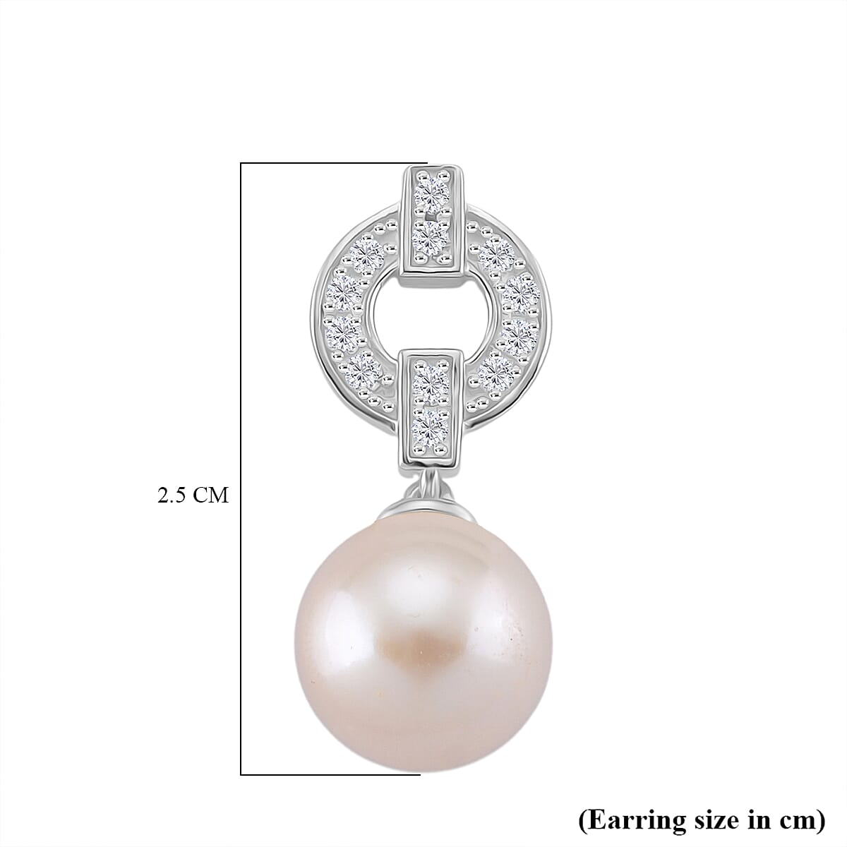 Designer Inspired - White Edison Pearl & Natural Zircon Dangle Earrings with Push Back in Rhodium Overlay Sterling Silver