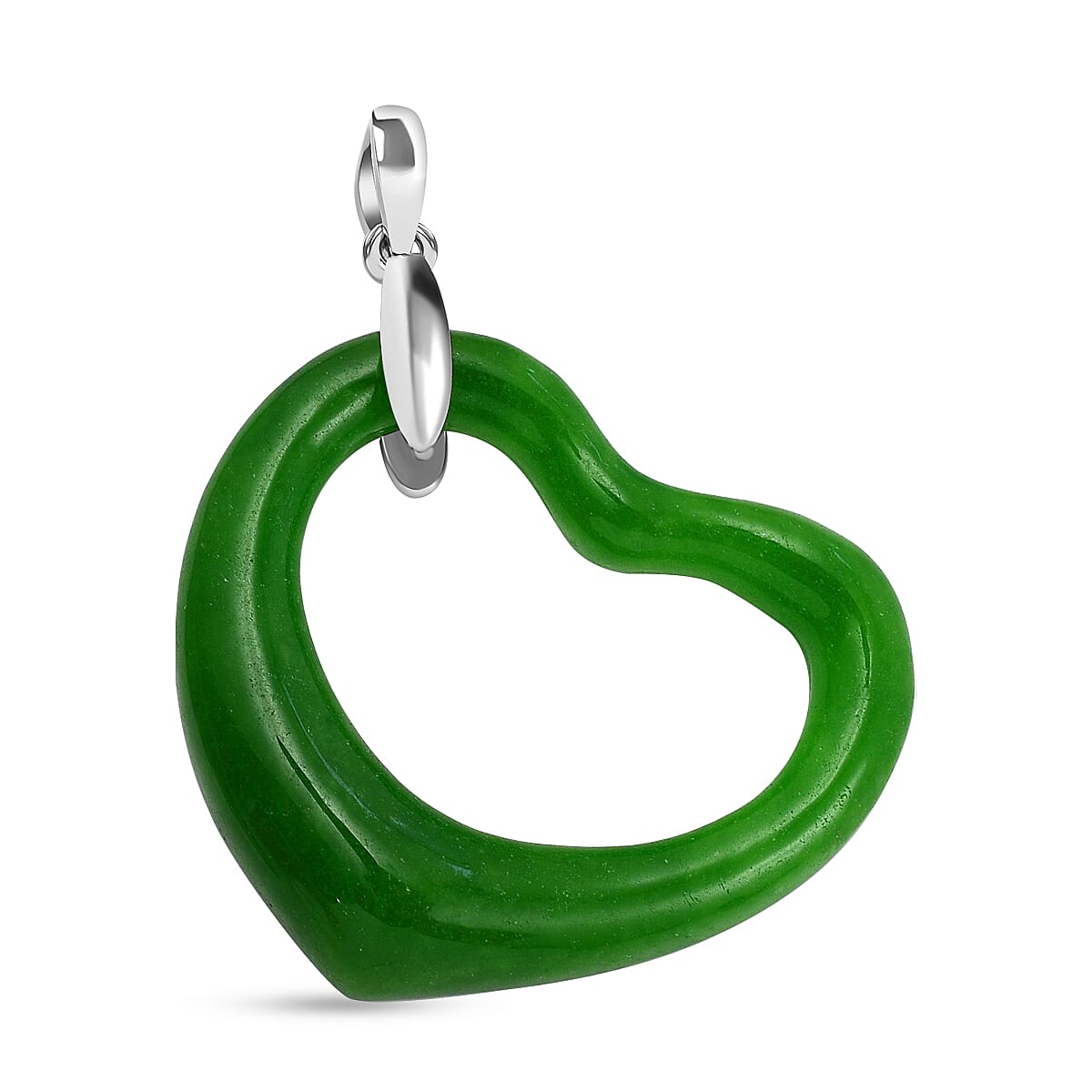 Green Jade Heart Pendant in Rhodium Overlay Sterling Silver 16.00 Ct