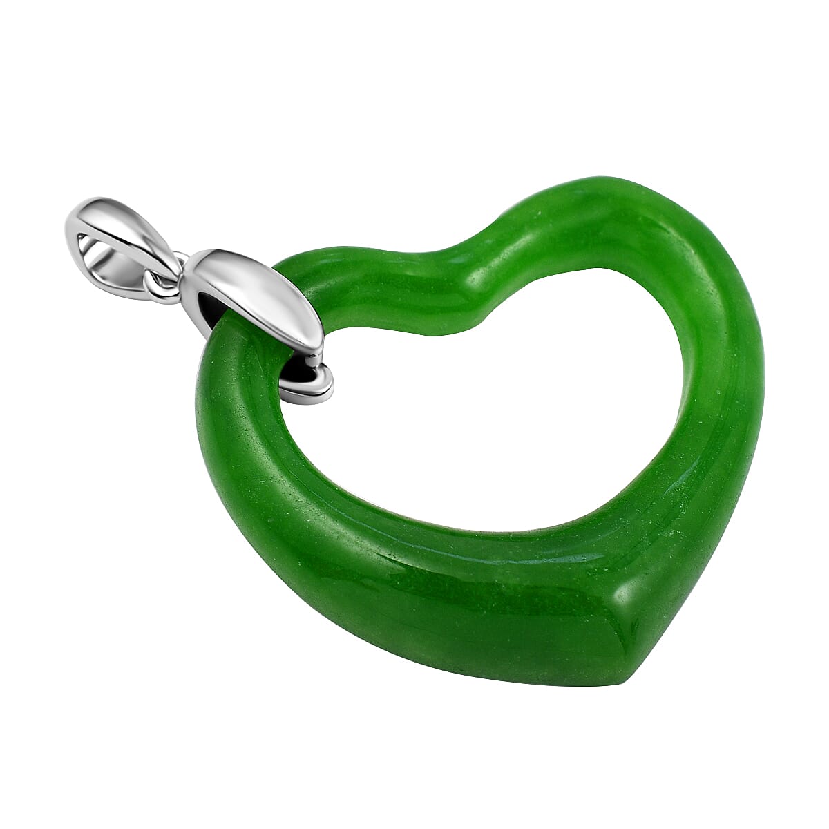 Green Jade Heart Pendant in Rhodium Overlay Sterling Silver 16.00 Ct
