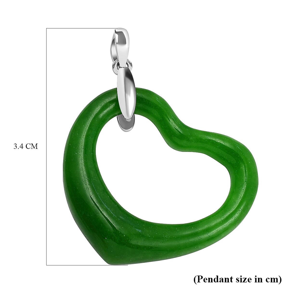 Green Jade Heart Pendant in Rhodium Overlay Sterling Silver 16.00 Ct