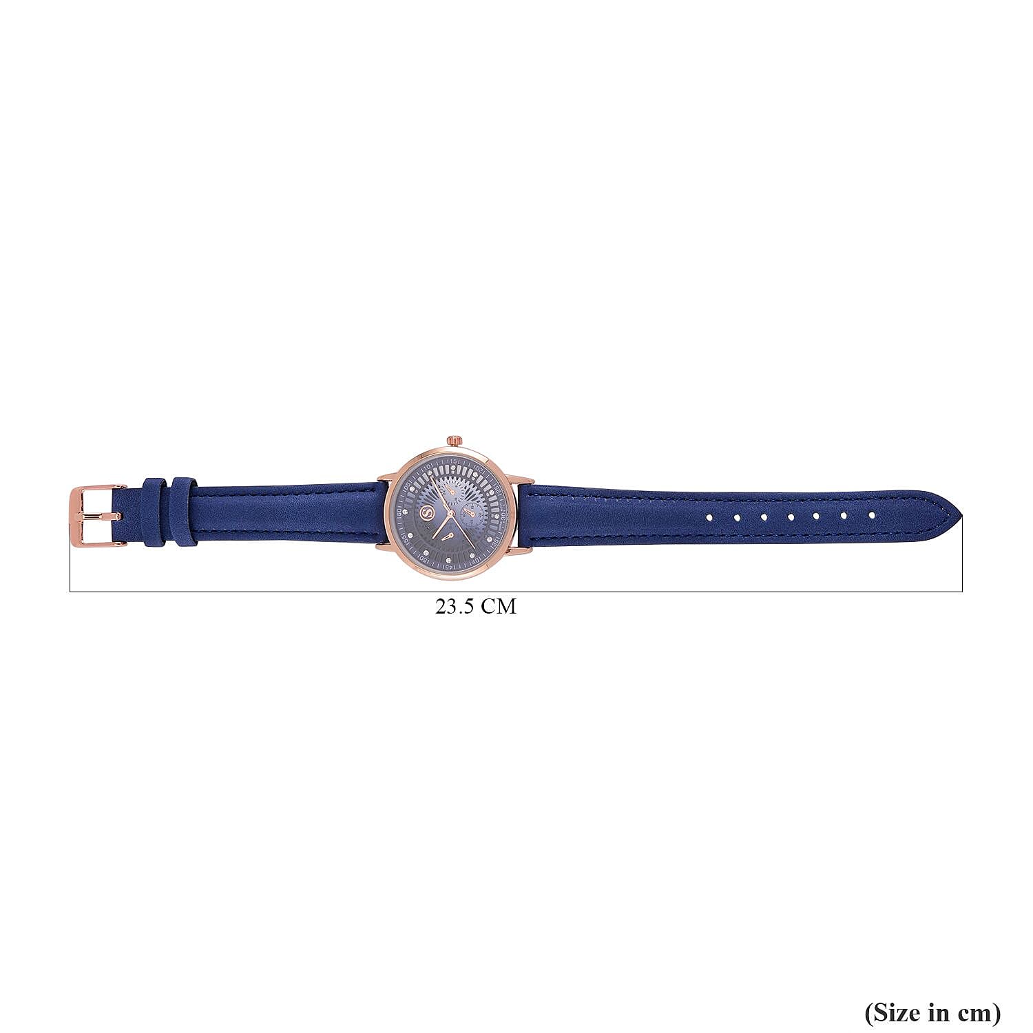 STRADA Japan Movt. Crystal Studded Dial Rose Gold Crown Water Resistant Watch With Blue Leatherette Strap