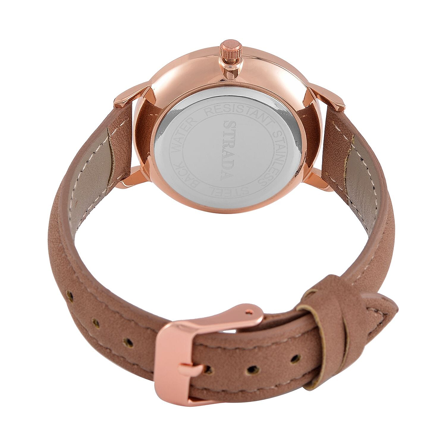 STRADA Japan Movt. Crystal Studded Dial Rose Gold Crown Water Resistant Watch With Coffee Leatherette Strap