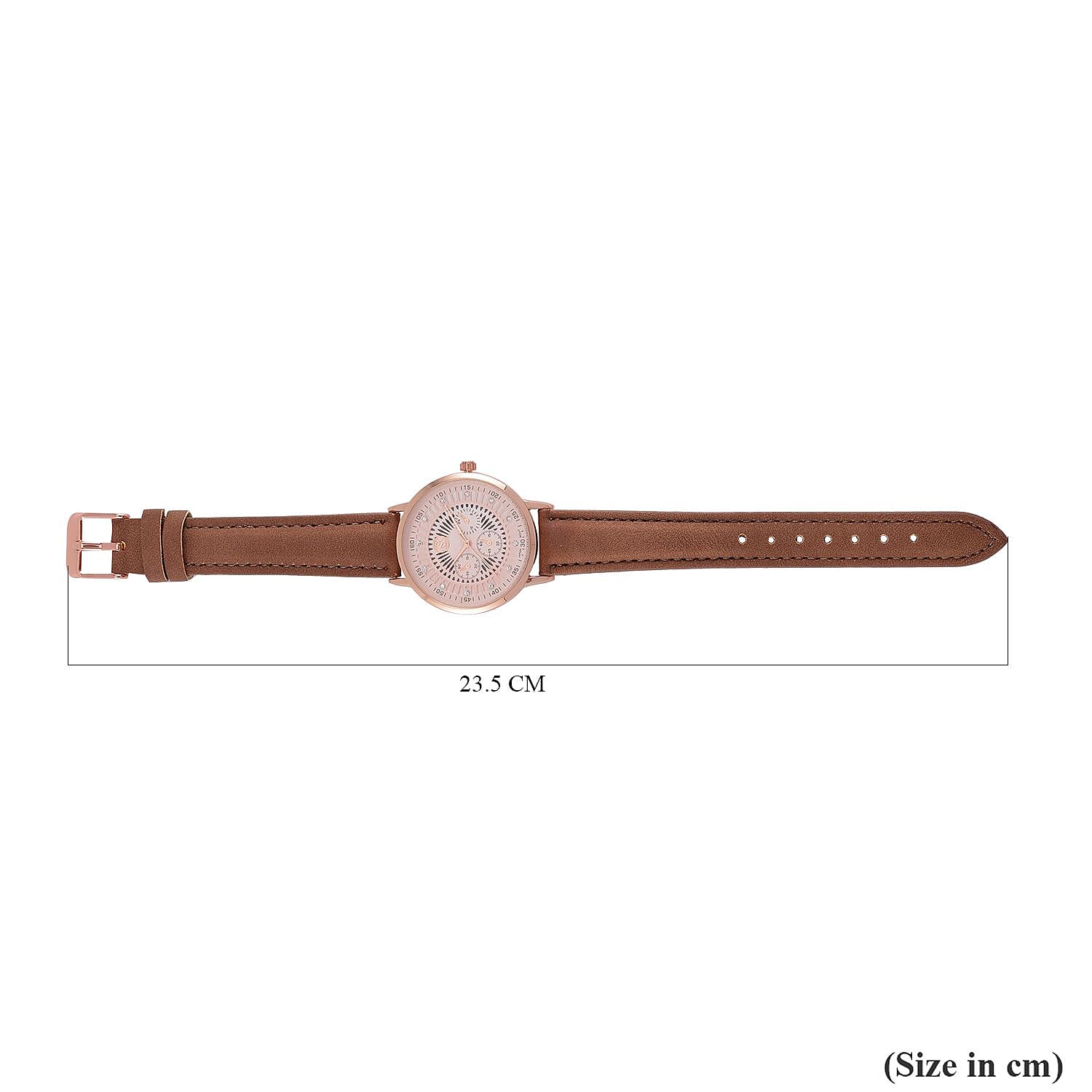 STRADA Japan Movt. Crystal Studded Dial Rose Gold Crown Water Resistant Watch With Coffee Leatherette Strap