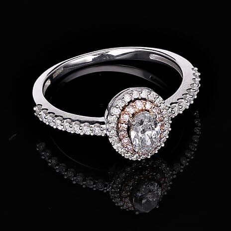 14K  White Gold SGL Certified Natural Pink & White Diamond  (OV 0.50 Ct) (1-I2-G-H) Ring 1.00 Ct.