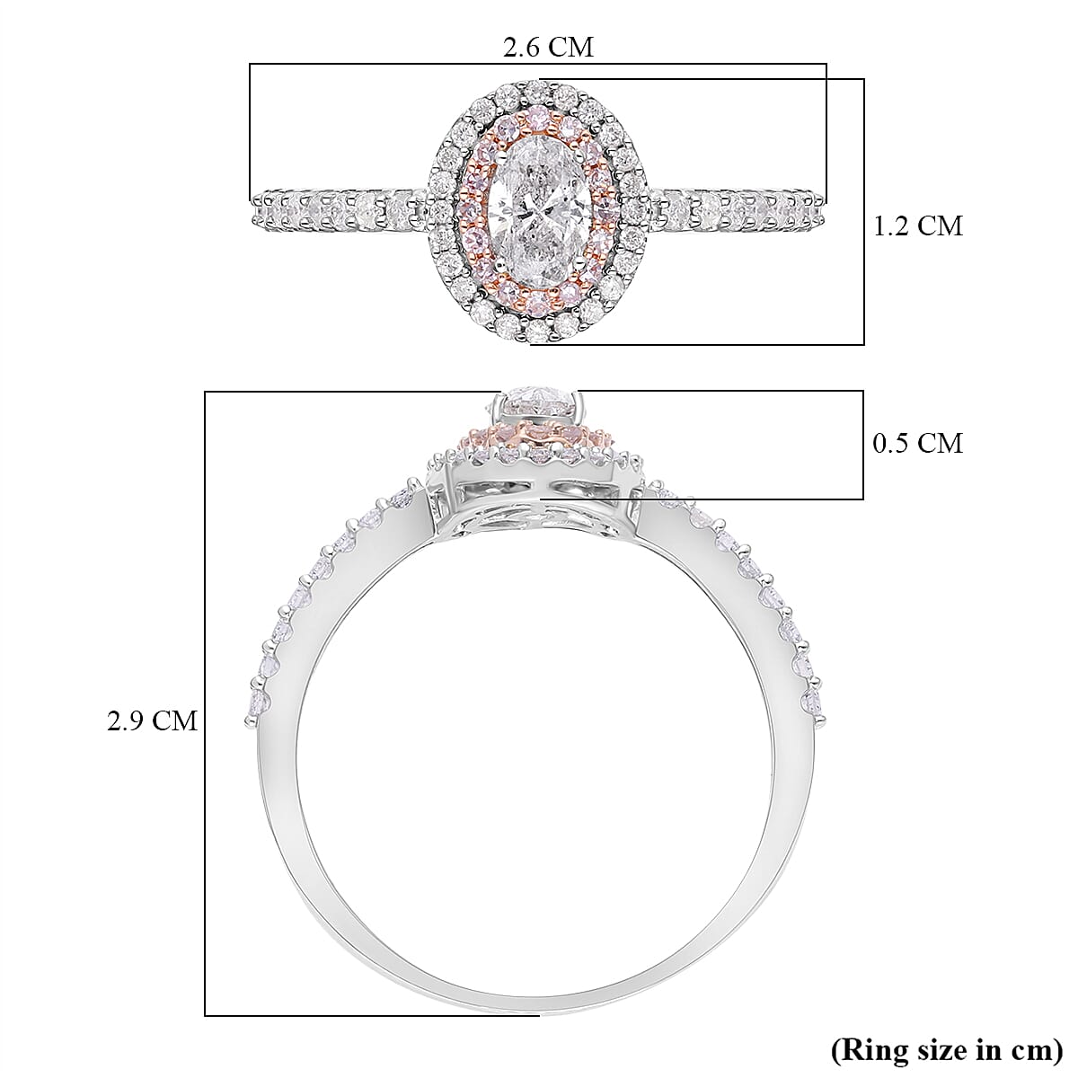 14K Rose & White Gold SGL Certified Natural Pink & White Diamond (OV 0.50 Ct) (1-I2-G-H) Ring 1.00 Ct. 14K Rose & White Gold SGL Certified Natural Pink & White Diamond (OV 0.50 Ct) (1-I2-G-H) Ring 1.00 Ct.