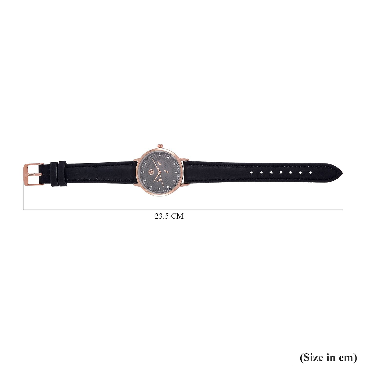 STRADA Japan Movt. Crystal Studded Dial Rose Gold Crown Water Resistant Watch With Black Leatherette Strap