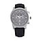 STRADA Multifunction Japanese Movement Crystal Studded 35mm White Gradient Hollow Literal Dial Silver Casing With Black Leatherette Strap