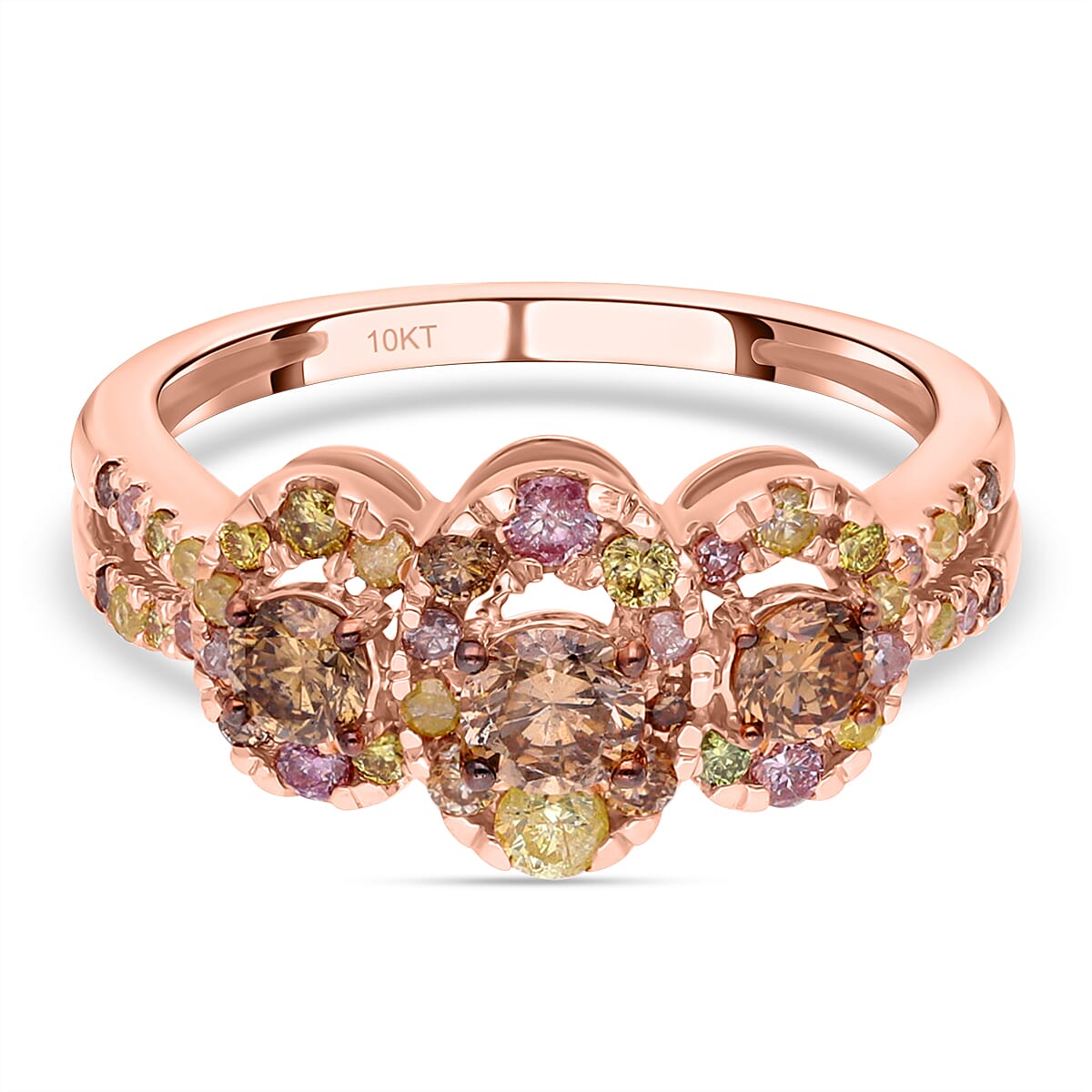 10K Rose Gold Certified Argyle Champagne and Natural Multi Colour Diamond Ring 1.00 Ct.