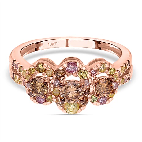 10K Rose Gold Certified Argyle Champagne and Natural Multi Colour Diamond Ring 1.00 Ct.